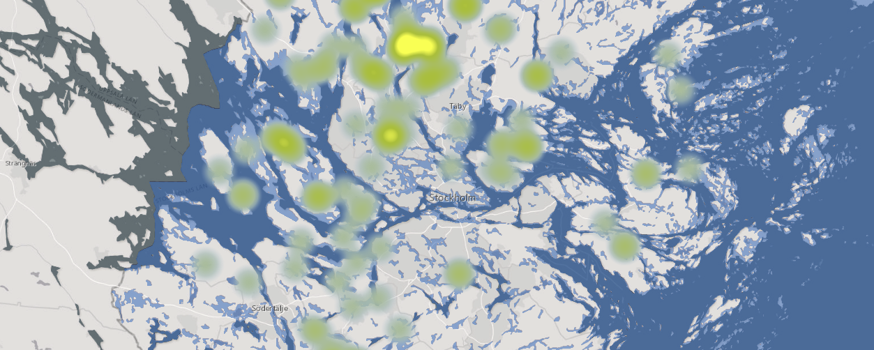 Under äldre järnålder var vattennivån 5-10 meter högre än idag. I täthetsanalysen (grönt och gult i kartan) har fornlämningar i kulturmiljöregistret typiskt för äldre järnålder markerats, fossil åker, stenrad och resta stenar. 